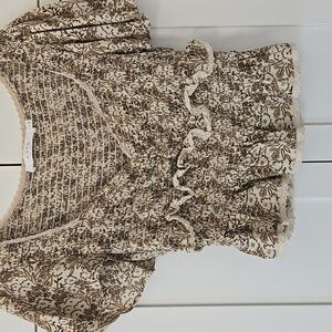 ASTR The Label Floral Smock Waist Ruffle Top Medium Stretchy